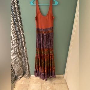 By Anthropologie maxi dress. Orange/purple/snakeskin print.